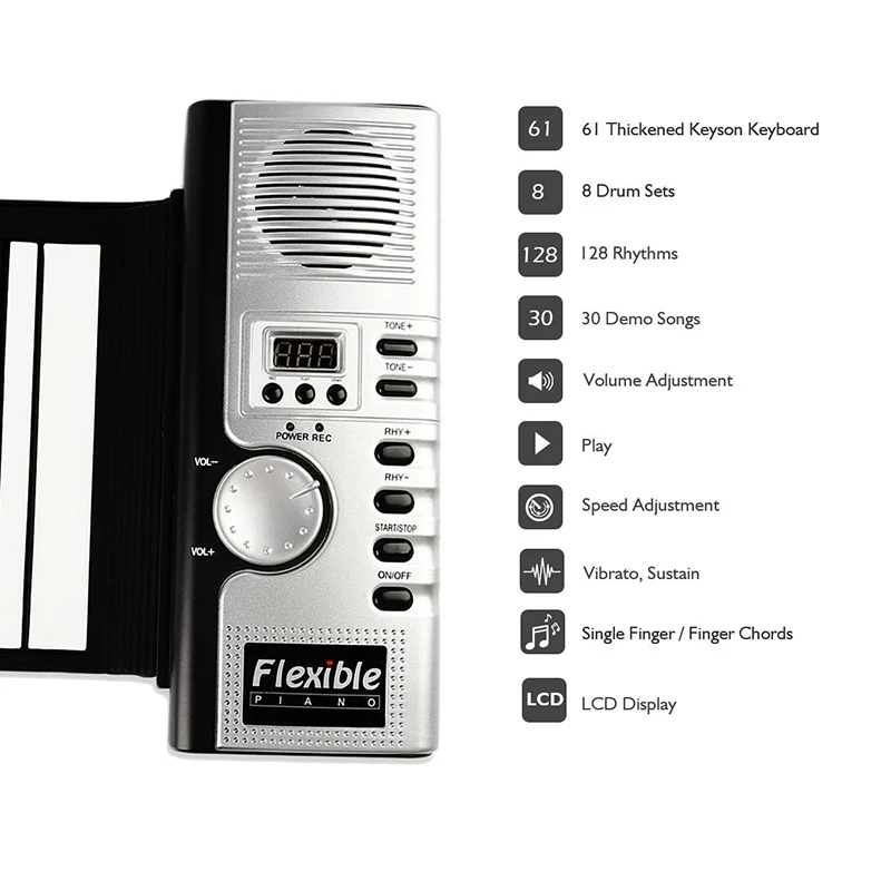  Portable Flexible Digital Keyboard Piano 61 Keys 128 Tones Rhythms Electronic Roll Up Piano Toys