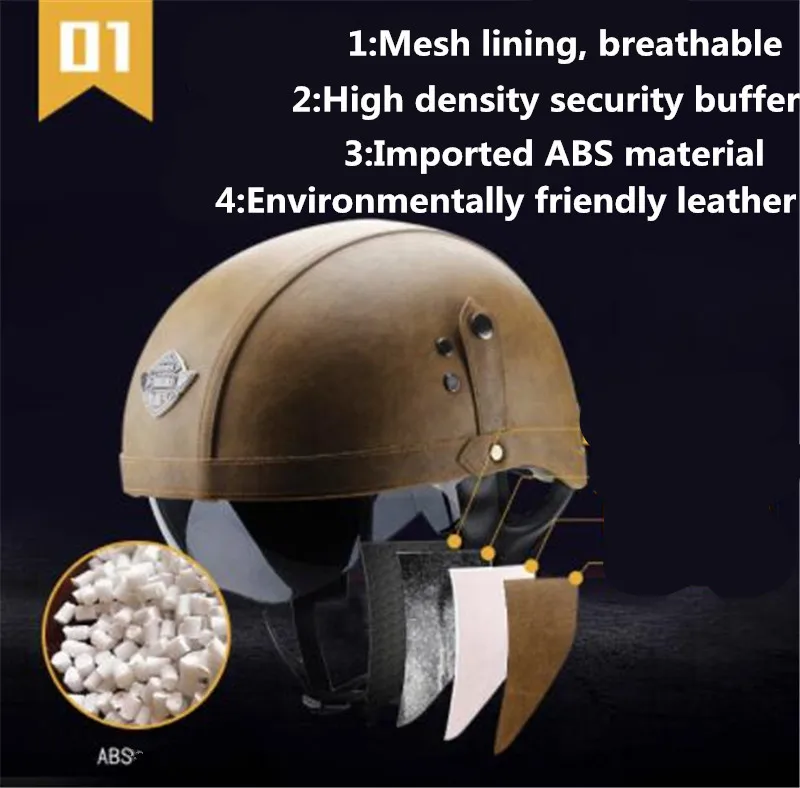 

Adult Motorcycle Vintage Harley PU Leather sun visor and Retractable Goggles and Detachable Warm Collar Harley Biker Pilot