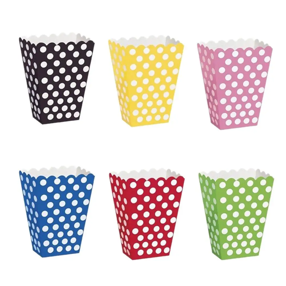 

6 PCS candy movie Boxes Loot bags kids Birthday Party Spot Supplies Treat favors Colorful Polka Dot pattern Paper Popcorn gift