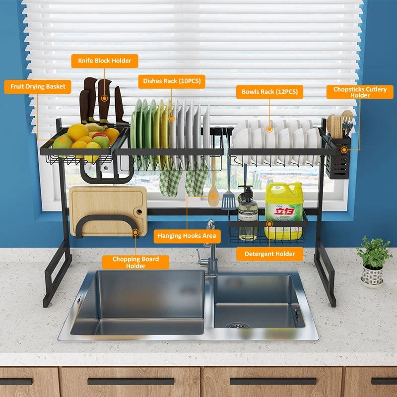  Kitchen Shelf Organizer Dish Drying Rack Over Sink Utensils Holder Bowl Dish Draining Shelf Kitchen - 33051278884