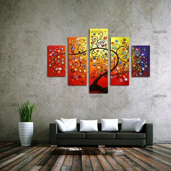 

Modern Yellow Ready Source Of Money Tree Oil Painting On Canvas Abstract 5 Panel Art Set Home Decor Wall Picture For Living Room