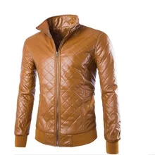 Коричневая и Черная мужская куртка с воротником из искусственной кожи Корейская клетчатая прошитая мотоциклетная куртка из искусственной кожи