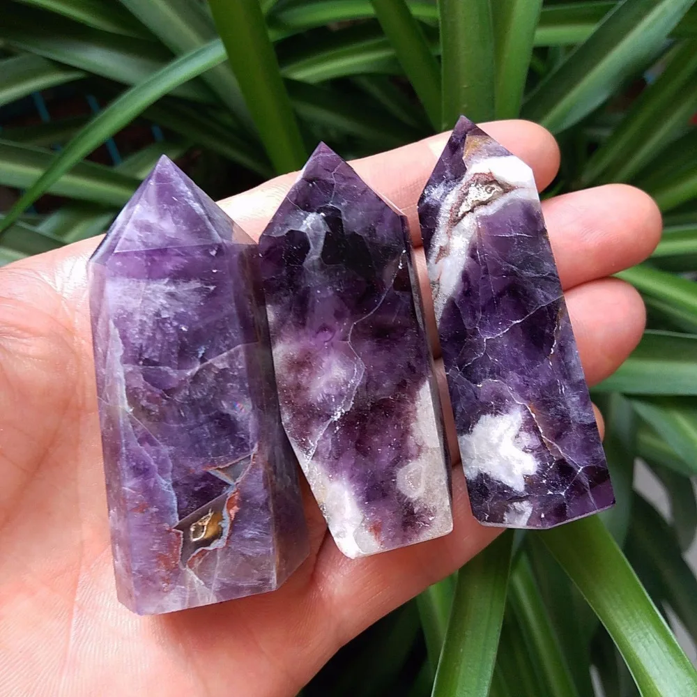 3PCS Rare Natural Healing Quartz Wand Dream Amethyst Crystal Points Cure Stone