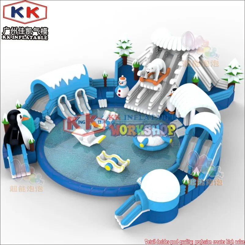 

KK Factory 22m dia Commercial Inflatable Water Park Large Ice World Theme water slide inflatable Ground Park