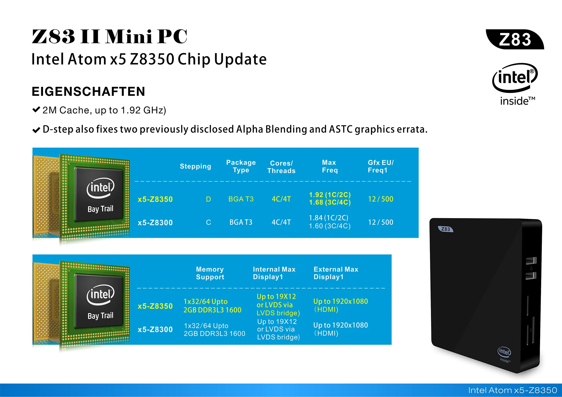 Z83II Мини ПК Windows 10 Intel Atom Z8350 Четырехъядерный 4 ГБ/64 Гб 5,8G двойной WiFi 1000M LAN Настольный win10 лицензированный Мини компьютер