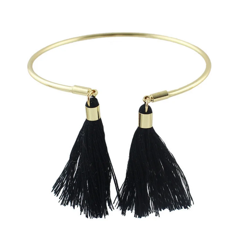 Hot 2 Pcs New Jewelry Bohemian Accessories Black Tassel Dangle Open