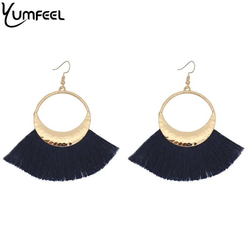 

Yumfeel Fashion Women Fringed Earrings Golden Color Metal Fan Tassel Big Drop Earrings Boho Style Jewelry Gifts Wholesale