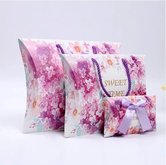 

20pcs Pillow Shape purple Wedding Favor Gift Box Party Candy Box Wholesales Pillow boxes with handle