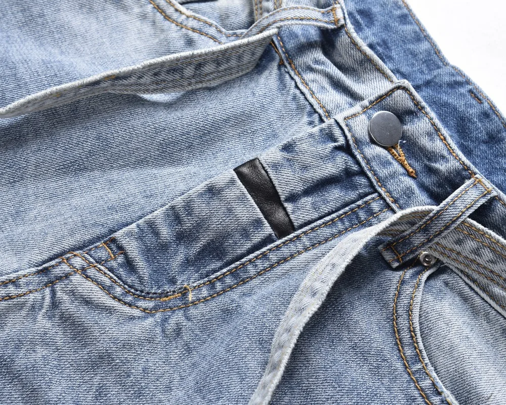 VFIVEUNFOUR new Vintage fashion jogger denim Drawstring skinny destroyed ripped distressed hip hop blue Slim Jeans