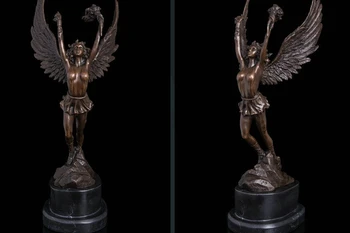 

Art Deco Sculpture Angel Woman Hold Torch Bronze Statue