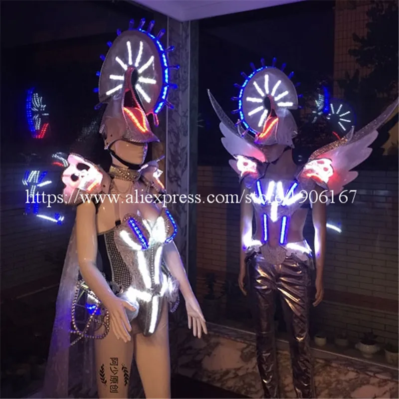 

Colorful Led Luminous Stage Performance Dance DJ Bar TV Show White Knight Catwalk Clothes Singer Cosplay Ballroom Costume