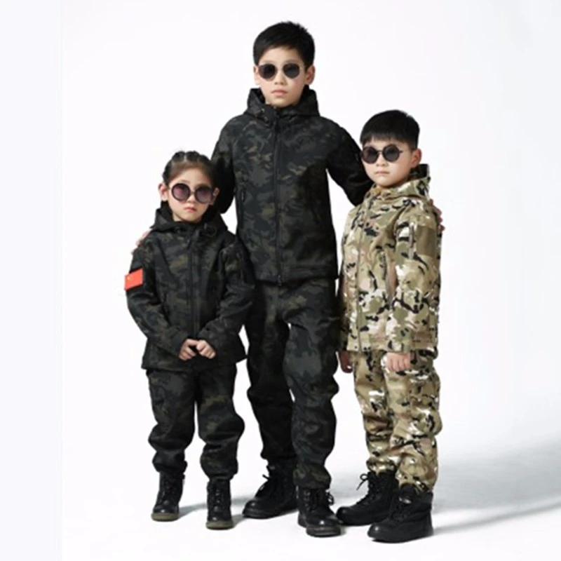Conjuntos mejorados de camuflaje para niños, ropa de concha suave CS pesca, caza, senderismo, montar, chaqueta deportiva, Pantalones|Conjuntos de deporte para niños| - AliExpress