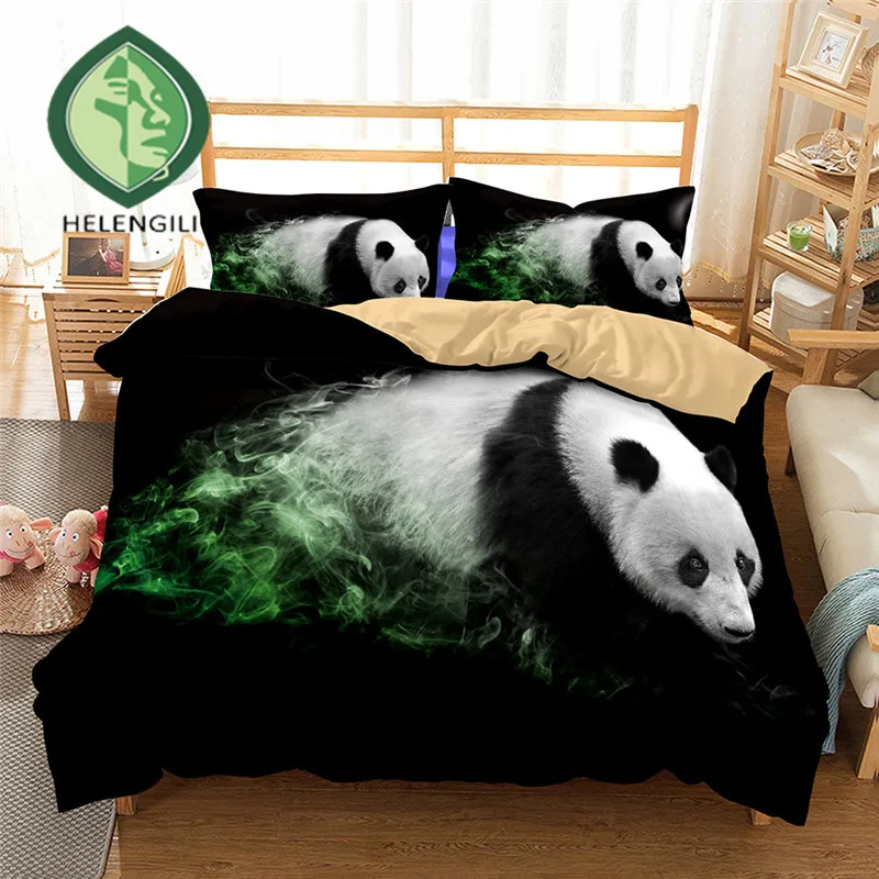 

HELENGILI 3D Bedding Set panda Print Duvet cover set lifelike bedclothes with pillowcase bed set home Textiles #2-01