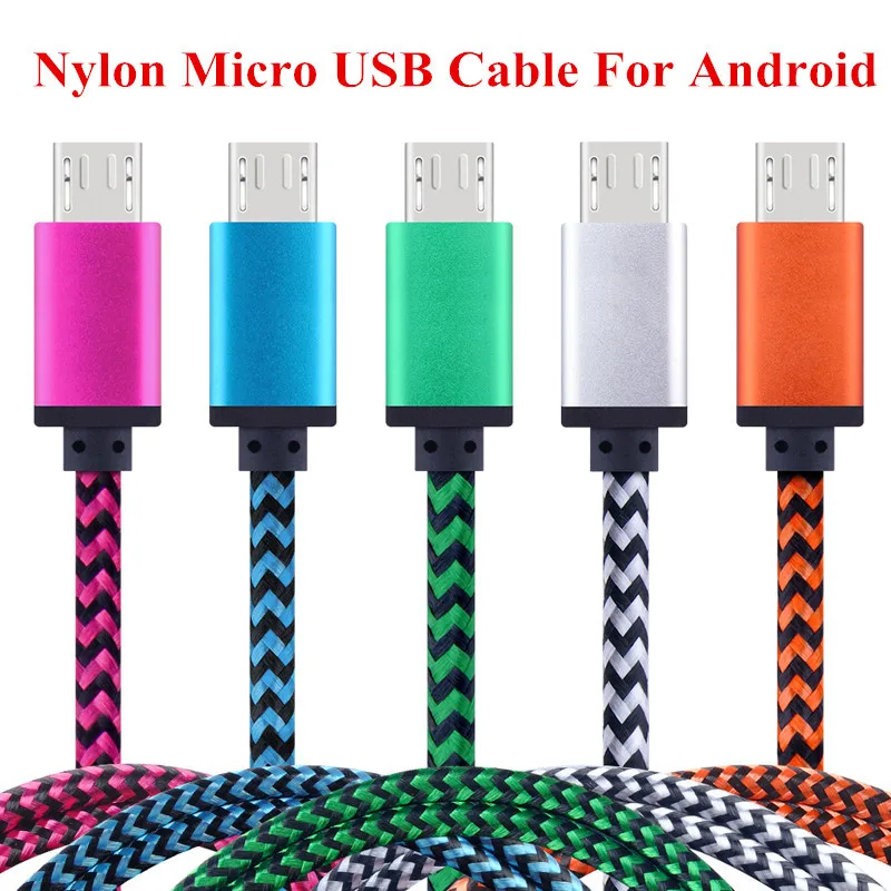 Nylon Micro USB Cable Fast Charging Data Sync Charger Cable Cord For Android Mobile Phone Samsung Huawei Xiaomi OPPO SONY Tablet