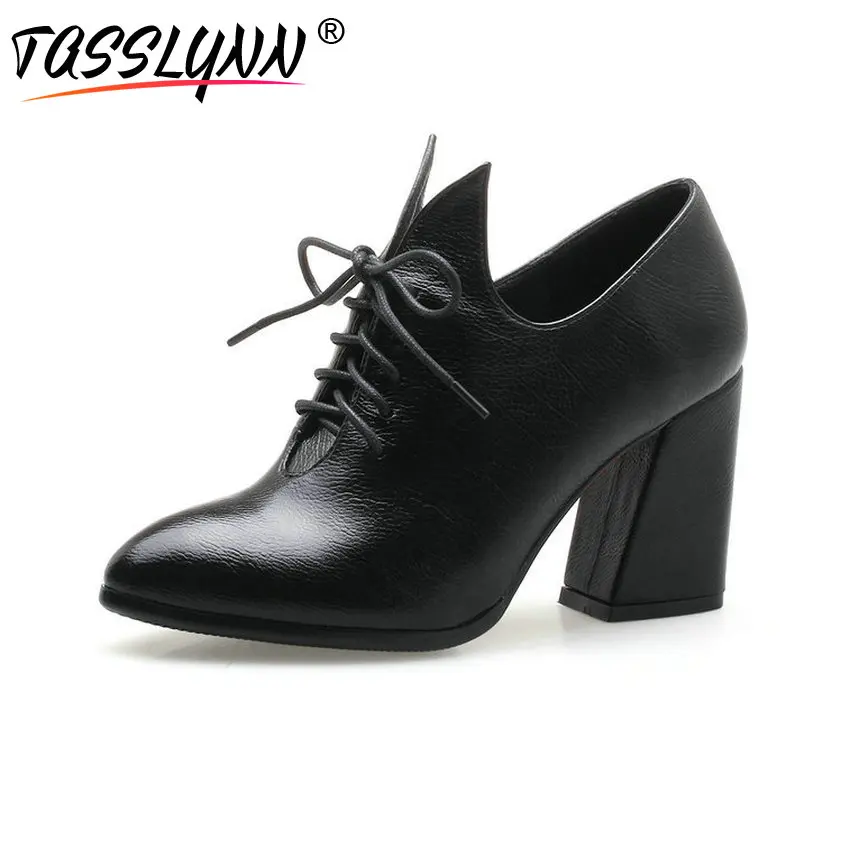 

TASSLYNN 2018 Women Pumps Lace Up Spring Autumn Hoof High Heels Shoes Spring Pointed Toe Casual Out Door Women Shoes Size 34-42