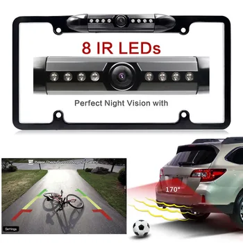 

170 Universal Waterproof Night Vision US Car License Plate Frame Mount Rear View Camera Backup Reverse Camera With 8 IR LED