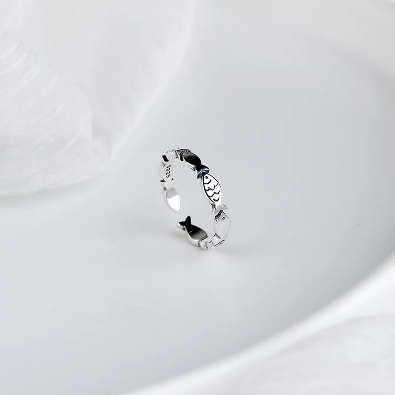 

S925 sterling silver creative fish ring ring High quality fashion lady opening design ring Adjustable jewelry gift 6-JZ2087