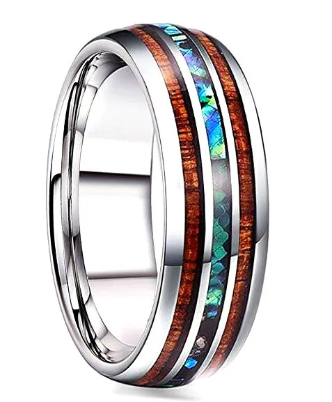 

8mm Abalone Shell Titanium Ring Tungsten Carbide Fashion Ring for Men