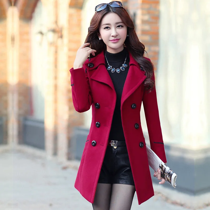 

Korean Coat Fashion Woolen Overcoat Women Slim With Belt Meidum Long Casual 2019 New Spring Autumn Coats Femme Casaco