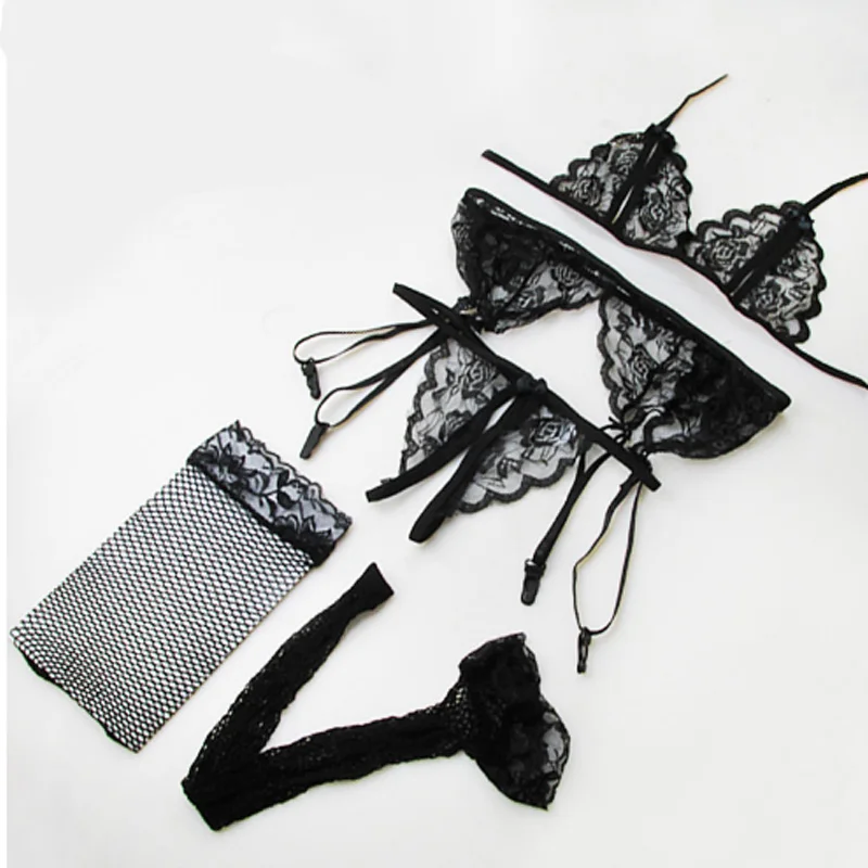 

4pc set Women Intimate Sleepwear Robe Sexy Lingerie Costume Night Gown Erotic Underwea Q058-3