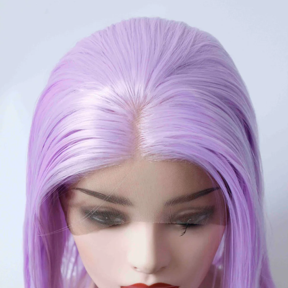 alt=''Lavender Wig for Women Girls Lady Violet Short Straight Hair Bob Style Synthetic Lace Front Wigs Middle Part''-8