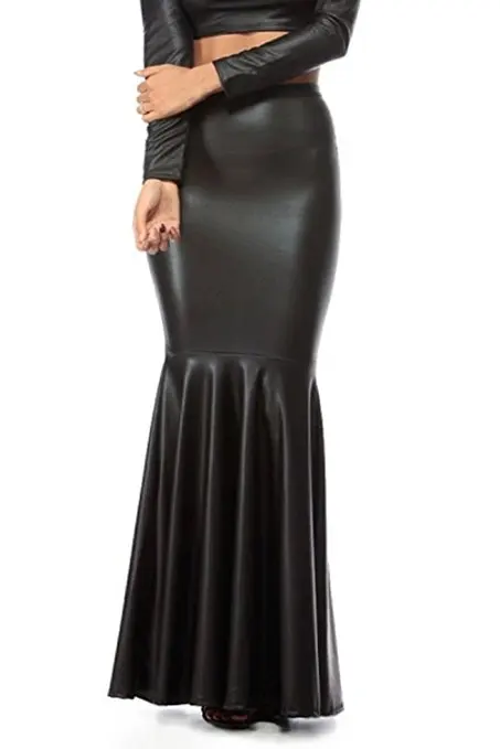 Женская Черный Искусственной Кожи Русалка Макси Юбки|mermaid maxi skirt|maxi skirtmaxi mermaid skirt |
