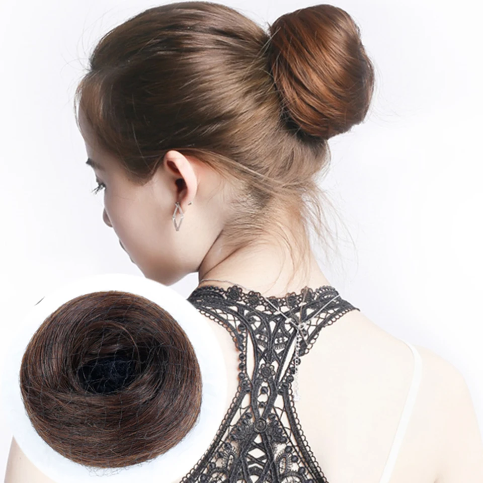 

AOSIWIG Women Chignon Donut Clip In Hair Extensions High Temperature Protein Silk Synthetic Straight Hair Bun Chignon