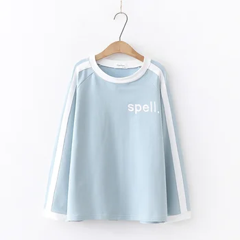 

2019 Spring Casual Sweatshirts Women Simple O Neck Long Sleeve Patchwork Spell Print Hoodies Student Basic Loose Pullover Tops