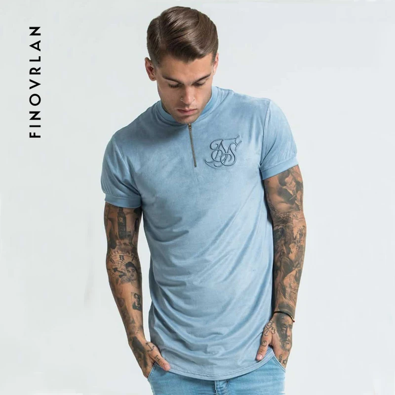

Sik Silk Flannel Streetwear hip hop Solid color T Shirts Summer SS Men Top Tees 2019 Arc hem Casual Vintage zipper Tshirt