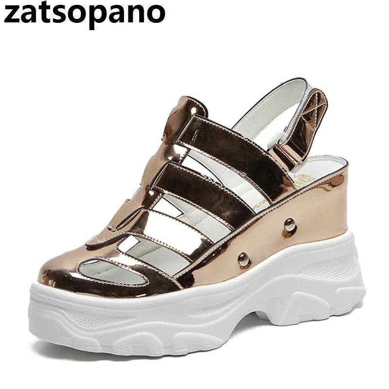 

2019 New Women Sandals Print Gladiator Summer Shoes Wedges Open Toe Platform Sandals 5CM High Heeled Shoes Woman Beach Sneakers