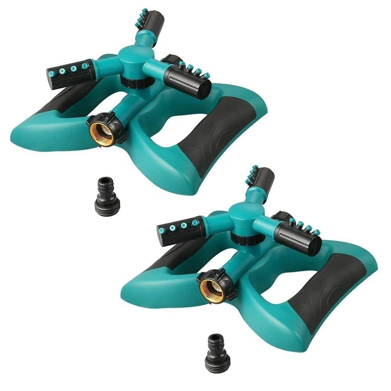 

Lawn Sprinkler, Automatic 360 Rotating Sprinklers For Garden, Adjustable Irrigation System With Three Arm And Metal Weighted B
