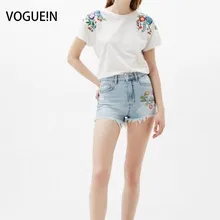 VOGUE! N новые женские джинсы с цветочной вышивкой, дырками и кисточками, короткие джинсовые штаны