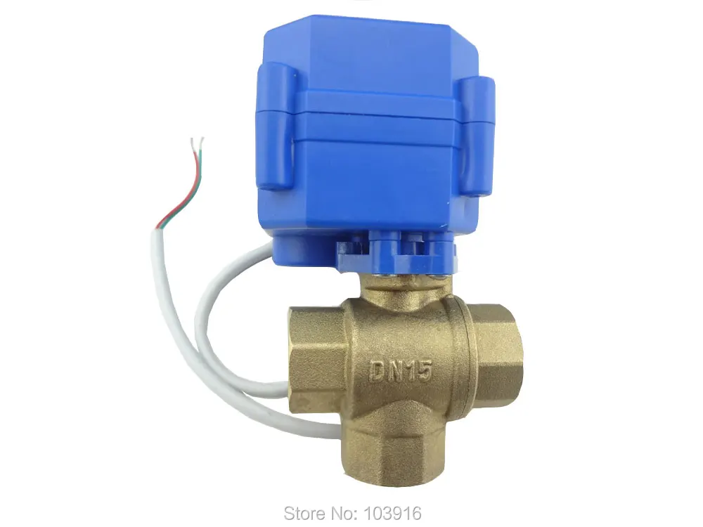 Free shipping 3 way DN15(reduce port) motorized ball valve electric valve( T Port ) MS-3-15-12V-T-R01-1 | Обустройство дома