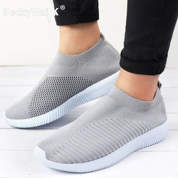 

Women Spring Summer Sneakers Knitting Sock Shoes Women Casual Flats Shoes Slip On Breathable Mesh Loafers Big Size 35-43 WSH3310