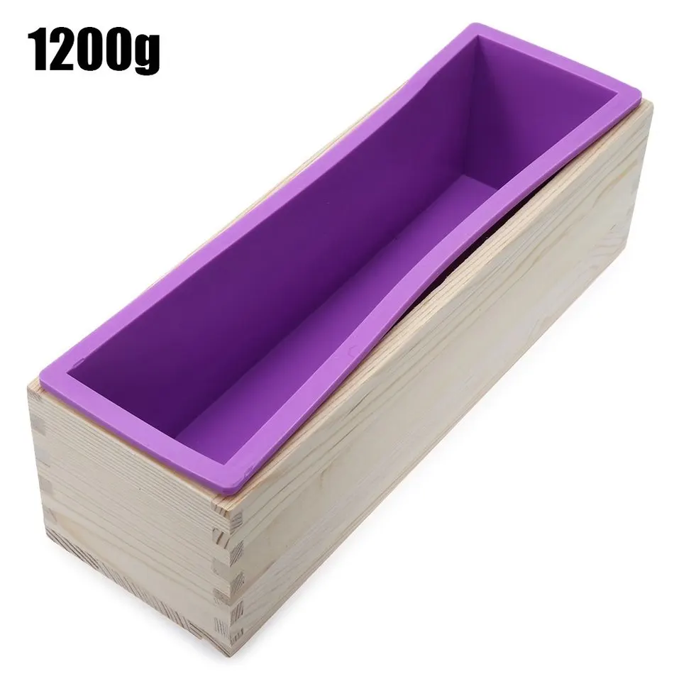 2018 Newest 1200g Rectangle Silicone Soap Loaf Mold Wooden Box with