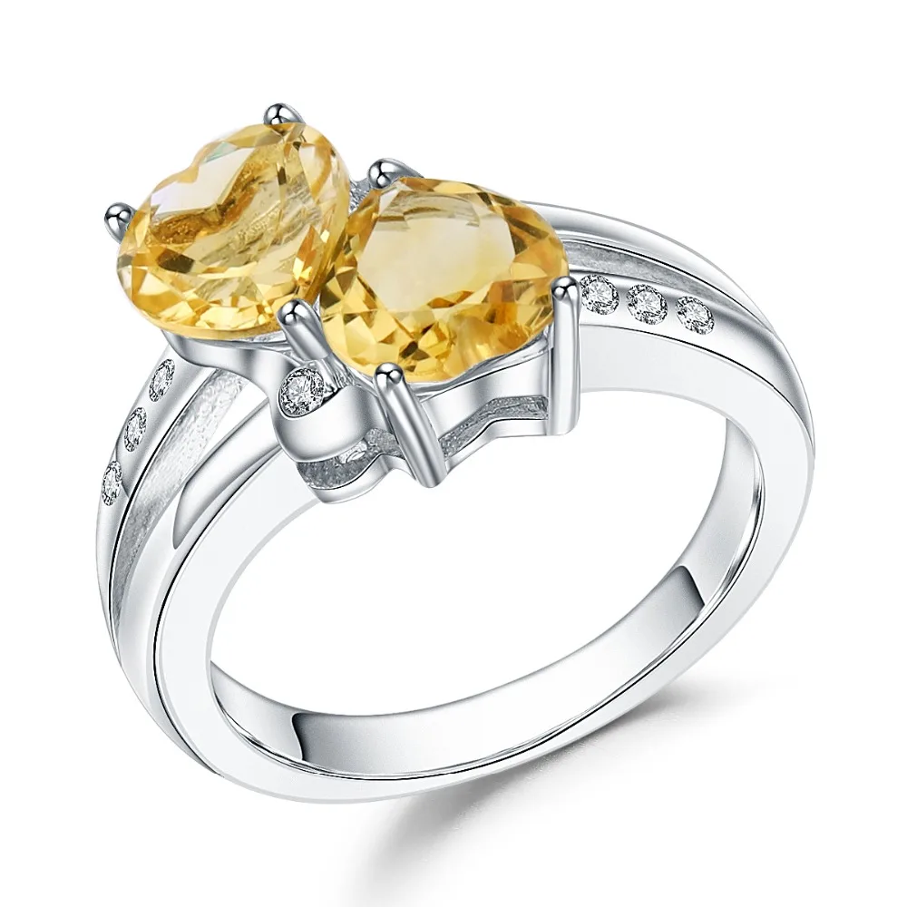

GEM'S BALLET 2.39Ct Natural Citrine Gemstone Rings 925 Sterling Silver Double Hearts Of Love For Women Valentine's Day Jewelry