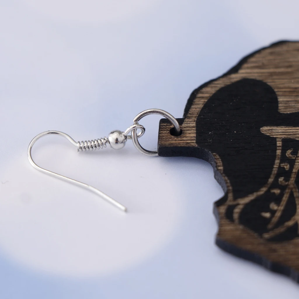 MagiDeal Chic Wooden African Map Women Figure Earrings India Lady Tribe Hook Earring