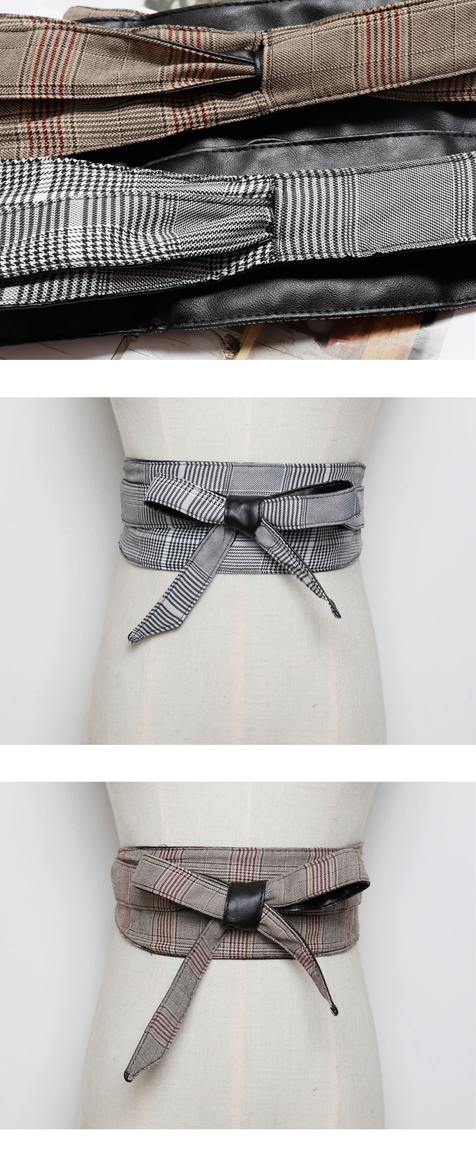 Повседневные клетчатые широкие ремни с бантами для женщин Self-tie Cummerbund Западный брендовый дизайнерский женский ремень Оби Универсальный женский ремень