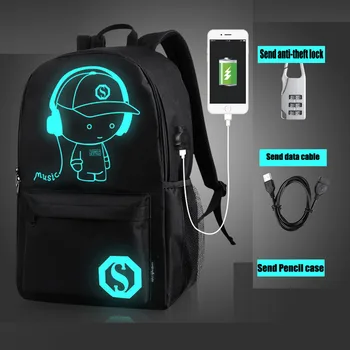 

TRANSER Student School Backpack Anime Luminous USB Charge Laptop Computer Backpack Teenager Anti-theft Boys School Bag s27 35