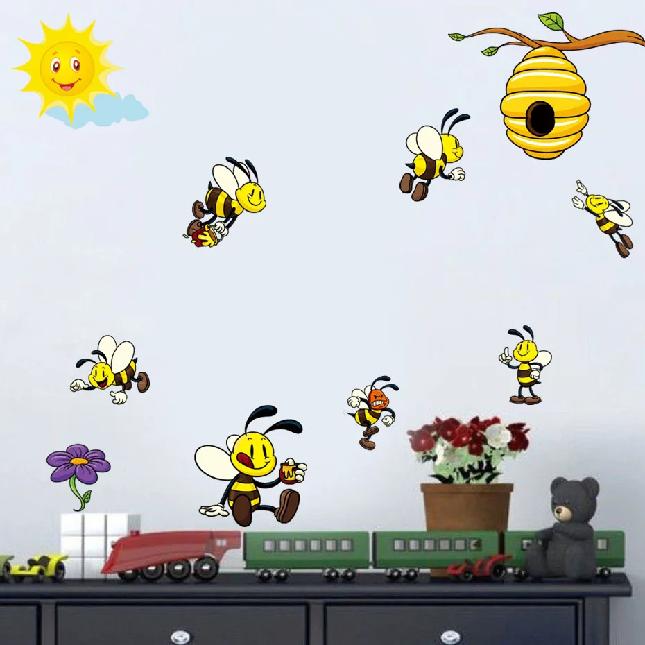 Милые занятые пчелы Коллекционирование мед наклейки на стену виниловые наклейки домашний декор для детской комнаты для детей Спальня Гостиная Фреска