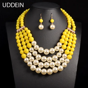 

UDDEIN Multi Simulated Pearl Necklace For Women Bohemian customs Collar Bridal Wedding Accessory African Beads Jewelry Sets