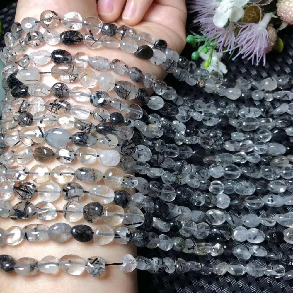

Natural Black Quartz Rutilated Stone Tourmaline Gravel Rock Crystal Hair Quartz Loos Beaded Needle Tourmalinated Quartz