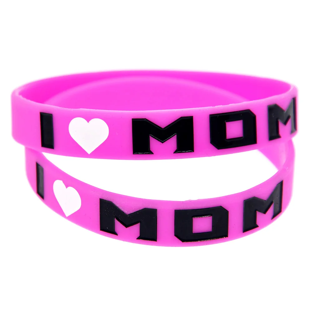 

1PC Pink I Love Mom Silicone Wristband