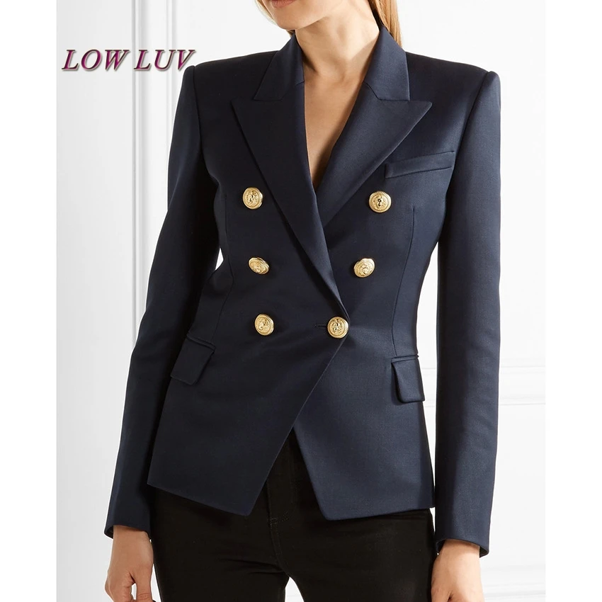 Высокое качество Горячая 2017 новейшая мода маленький костюм куртка Блейзер женская с длинным рукавом двубортный Золотой пуговицы
