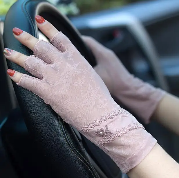 Женские весенне-летние перчатки для вождения с полупальцами, женские летние солнцезащитные перчатки без пальцев, Женская противоскользящая Сексуальная кружевная перчатка R355