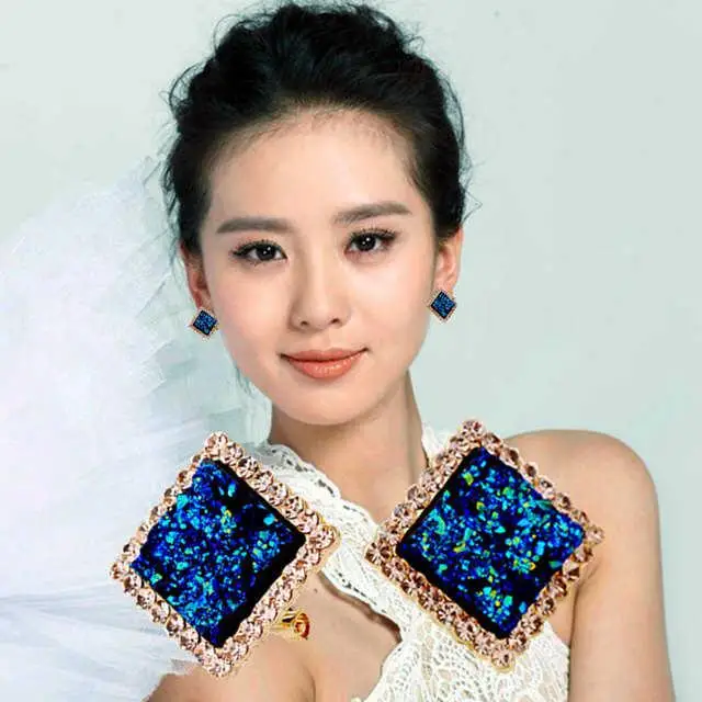 

Ethnic Bohemian Coral Stone Earrings For Women Vintage Square Crystal Stud Earrings Fashion Brand Party Fine Jewelry Gift
