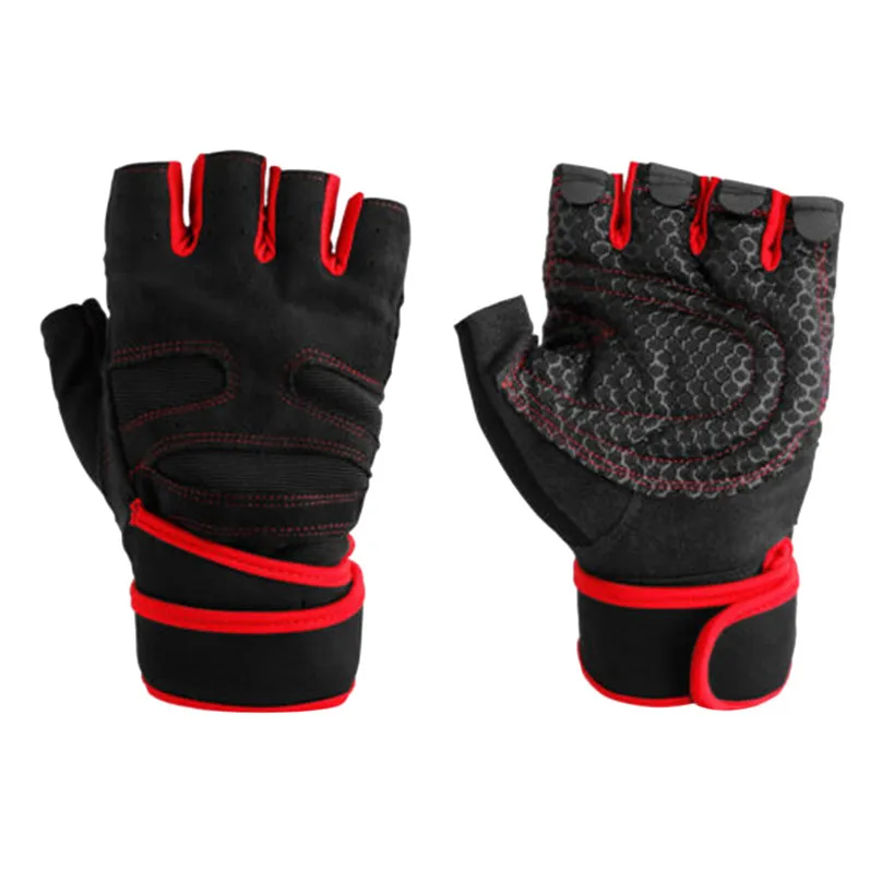 Мужские и женские спортивные перчатки с повязкой на запястье для тяжелой атлетики, тренировки, фитнеса, тренировочные перчатки, Спортивная безопасность#3j04 - Цвет: Красный