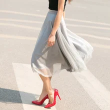 Летняя мода, розовый, серый цвет, органза, бюст, средняя длина, трапециевидная юбка, высокая талия, газовая шифоновая плиссированная фатиновая юбка