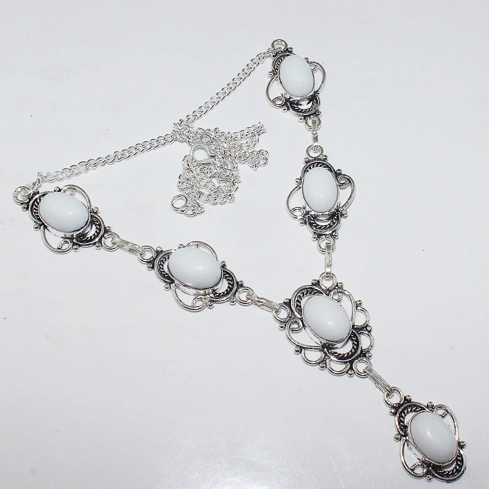 

White Opal Necklace Silver Overlay over Copper , 52.3 cm, N0870