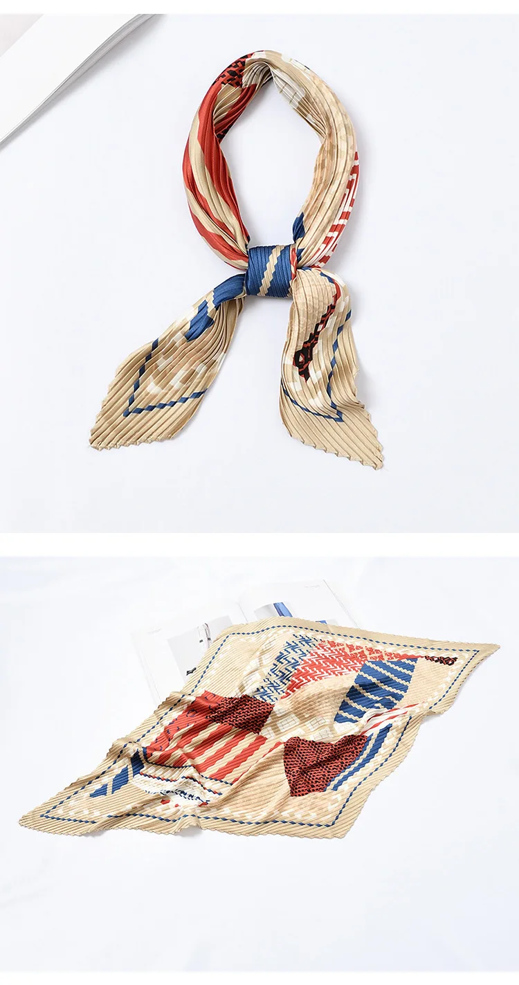 Новинка, Шелковый женский шарф, украшенный принтом, плиссированный шарф для женщин, весна-осень, Шелковый платок, подарок для девушек, шелковые шарфы, Китай